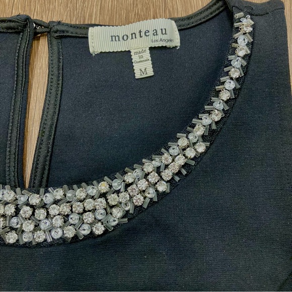 Elegant Little Black Dress with Rhinestone Beaded Neckline Medium - Picture 9 of 13